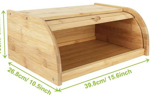 Natural Roll Top Bamboo Wood Bread Box