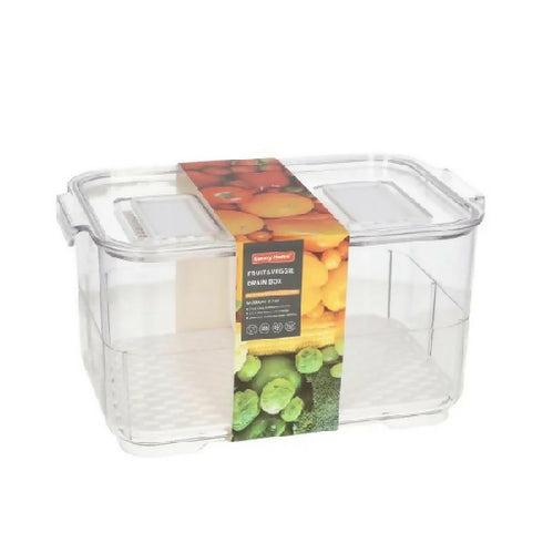 2 in1 Clear Plastic Fruit and Veggie Drainer Storage Box