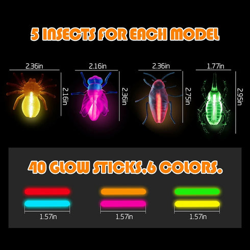 PACK 4 GLOW IN DARK CRITTERS GLOW STICK FUN NOVELTY LIGHT UP BUGS 2.5 INCH GLOW