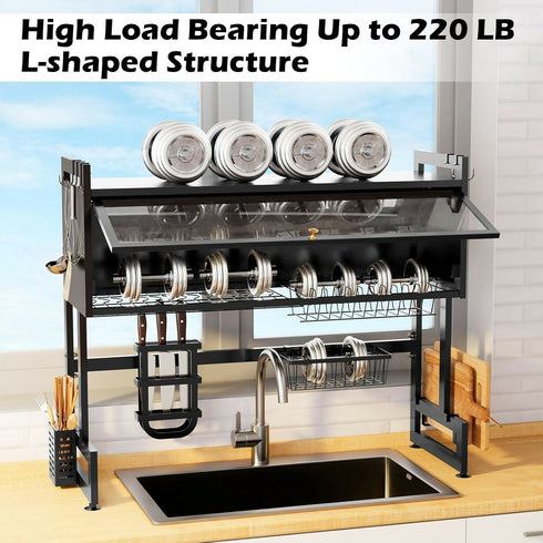 3 Tier Over The Sink Dish Rack with Cover for for Dishes, Glasses, Bowls and Cutlery, Dish Drainers.