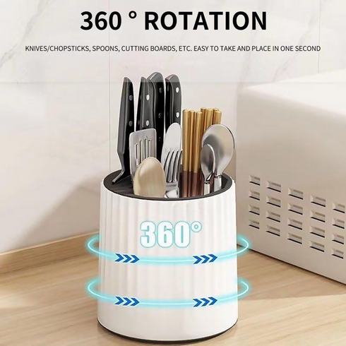 360 Rotating Knives Holder Multi-Functional Kitchen Utensil Holders - white & grey