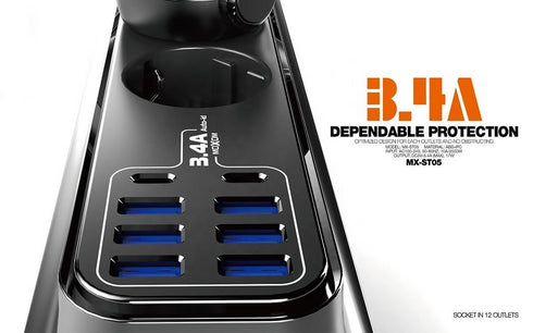 MOXOM Universal 12 Socket Outlet 2 Meter Extension Moxom Plug.