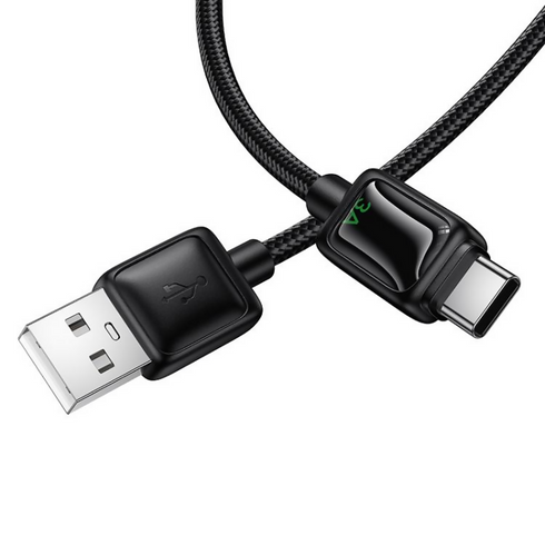Mundo 1.2m 3A USB to Type-C Charging Data Cable with LED(Black)