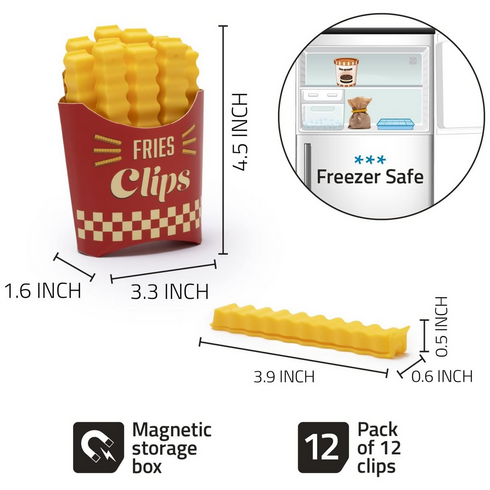 Fries Clips-12 French-Fries-Shaped Bag Clips to Seal Opened Food Packages