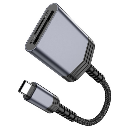 2 in 1 USB-C/Type-C to SD/TF OTG Card Reader Metal Grey