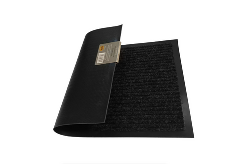 Ribbed Doormat - 100% Polyester & 100% PVC Backing - 50x80cm - Black