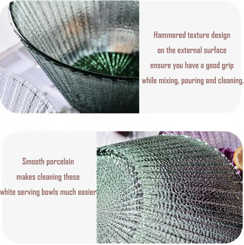 Glass Salad Bowls Bucket Bowl Set of 2 Mixing Bowls Serving Bowls for Kitchen Prep Fruit Thick and Durable (Color : Green)