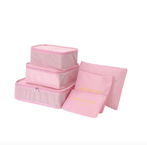 Oxford Cloth Packing Cube Organizer Travel Laundry Pouch - Set of 6 - Pink