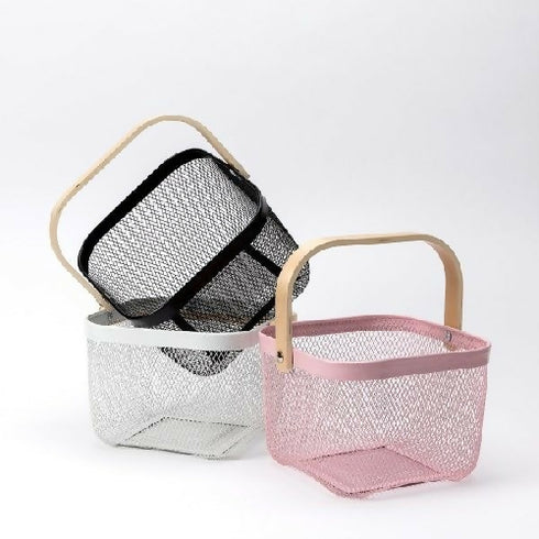 Storage Basket with Wooden Handle