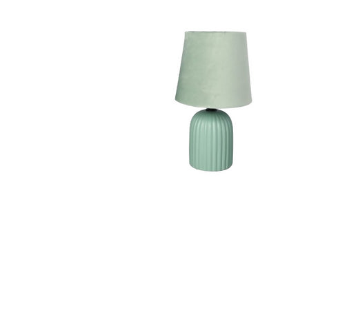 Modern Ceramic Base Bedside Striped Table Lamp with Velvet Fabric Shade.