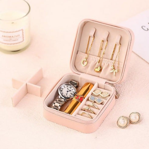 Mini Jewellery Box With Zipper Closure - Pink