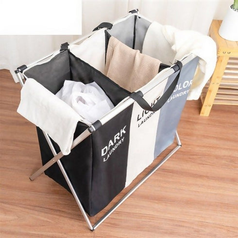 3 Compartment Laundry Hamper Collapsible Aluminium Basket