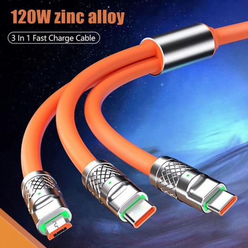 3 in 1 Orange Fast Charger Cable