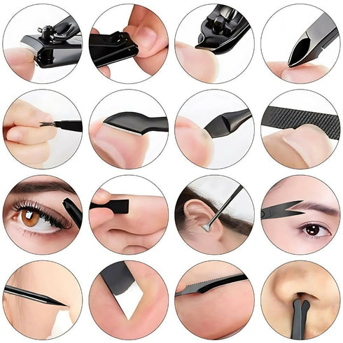 16 in 1 Stainless Steel Nail Tools Kit Set - Brown