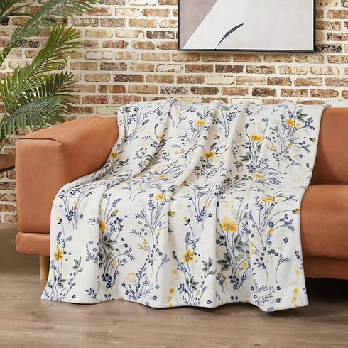 Yellow Floral 150x200cm Cozy Plush Blanket