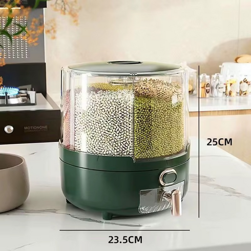 360 Rotation 6 Grid Rice Dispenser Moisture-Proof PP Kitchen Food Grain Coffee Storage Box Container