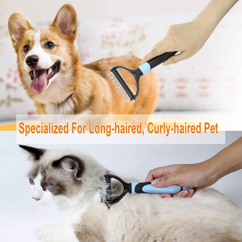 Double Sided Pet Dematting Comb for Large Dogs - Blue