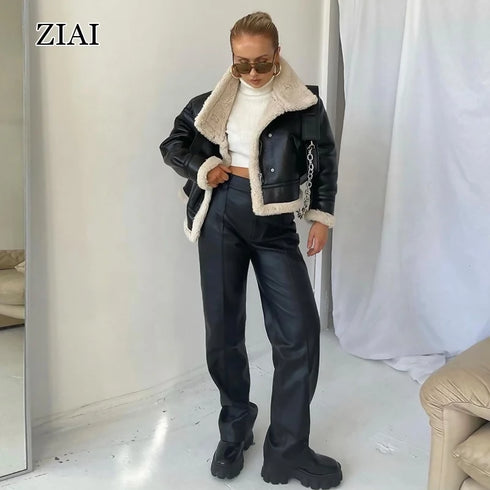 Faux Fur Crop Leather Jacket