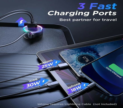 3 in 1 Wired Car Charger 60W