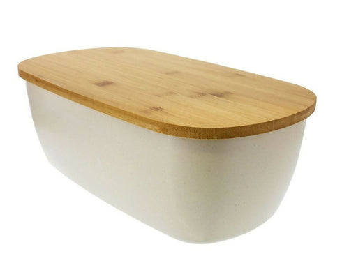 2 in 1 Bamboo Bread Bin and Wooden Cutting Board - White