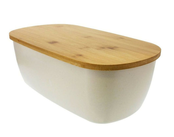2 in 1 Bamboo Bread Bin and Wooden Cutting Board - White