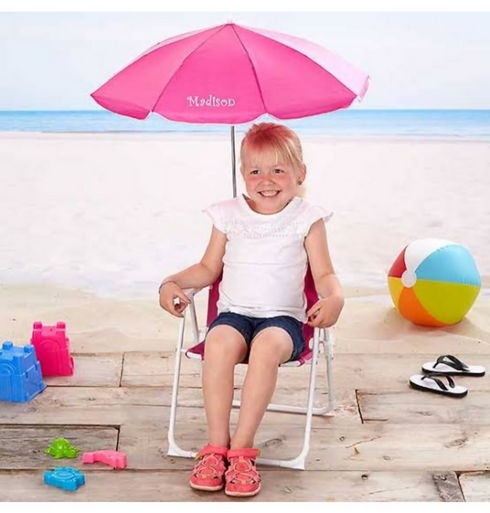 Kids Outdoor Beach Chair with Umbrella- Pink