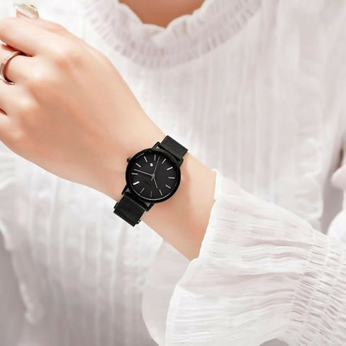 Womens Watches Black Slim Thin Luxury Dress Stainless Steel Mesh Watches
