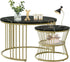 Round Coffee Tables, Removable Set of 2 End Table, Nesting Tables with Gold Metal Frame Legs and Marble Pattern Top
