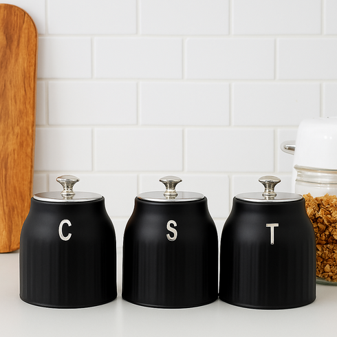 Bread Bin And 3 Piece Canisters - black