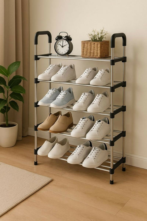 Standing Metal Coat Rack with 7 Storage Shelves
