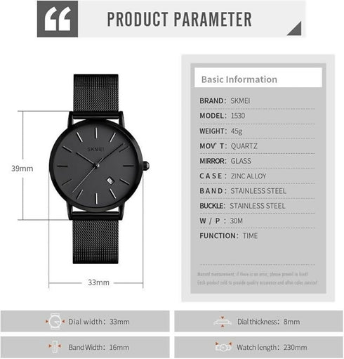 Womens Watches Black Slim Thin Luxury Dress Stainless Steel Mesh Watches