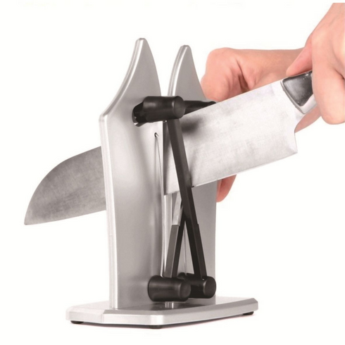 Vertical Knife Sharpening Tool with Stand, Stainless Steel, Silver