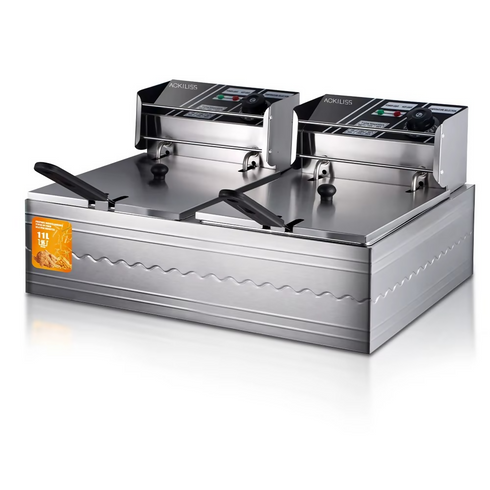 Ackiliss 2500w+2500w Kitchen Mini Chip Fry Food Corn Dog Fries Turkey Double Electric Deep Fryer With Reinforced Frying Basket