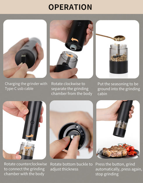 Electric Salt and Pepper Shaker Rechargeable Pepper Grinder Mill Set.
