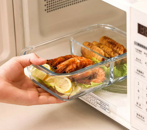 Split Compartment Leak-Proof Glass Food Containers - 650ml - 3 Pack