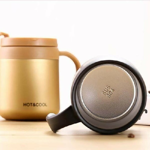 500ml Stainless Steel Thermos Coffee Mug with Handle-Gold