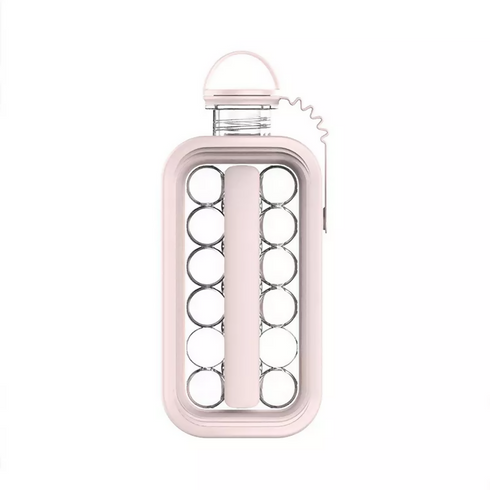 2-in-1 Portable Water Bottle/Ice Cube Maker - Pink, Transparent