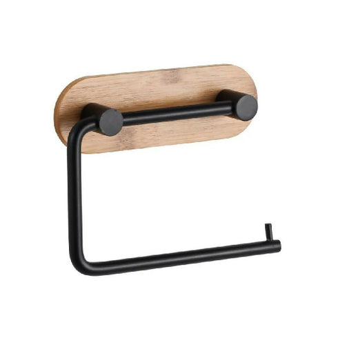 Self-Adhesive Bamboo and Metal Toilet Paper Holder