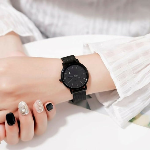 Womens Watches Black Slim Thin Luxury Dress Stainless Steel Mesh Watches
