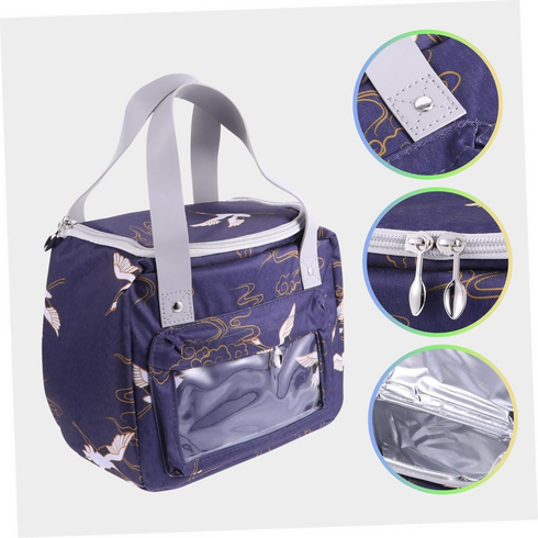 Insulated Thermal Breakfast Lunch Bag - White crane