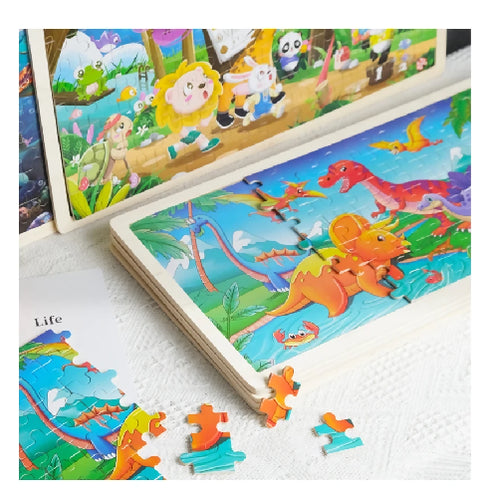 98-Piece Cartoon Educational Wooden Jigsaw Puzzle DIY Toy for Boys and Girls