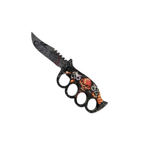 Folding Knife with Knuckle Guard Handle, Black, Skull Design, 19 cm