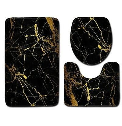 Gold pattern Marble 3 Piece Bathroom Mat set