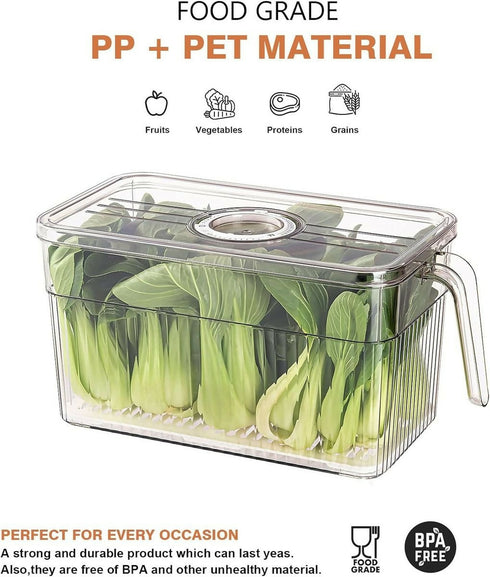 2 Pack Plastic Food Storage Produce Containers with Lid for Fridge - Transparent