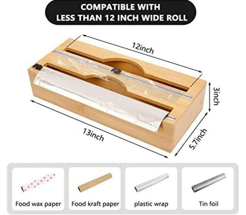 2-in-1 Bamboo Food Wrap Dispenser/Organizer with Cutters