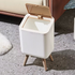 Practical Wooden Grain Square Pressing Type Trash Can Open Lid Standing Home Plastic Bin