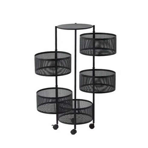 Source Factory Multi-layer Rotatable Carbon Steel Kitchen Shelf with Pulley Feet Fruit and Vegetable Kitchenware Storage Rack