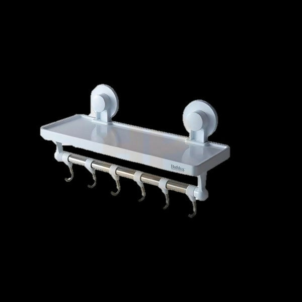 Bathroom Shelf With 6 Hanging Hooks And Suction Cup-Bathlux-30136