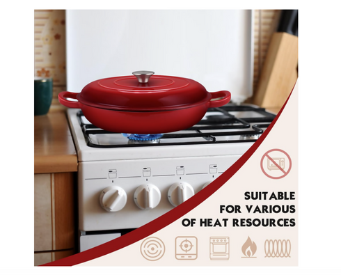 30CM Cast Iron Shallow Casserole Red