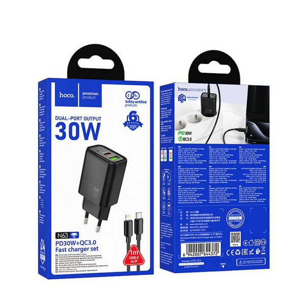 N63 Gentle PD30W+QC3.0 charger set(C to iP)(EU)